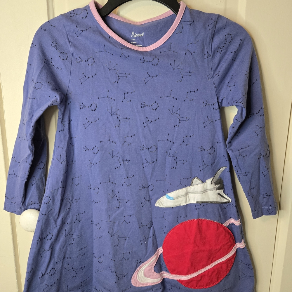 Blue and Pink Kids Dress with Space Design